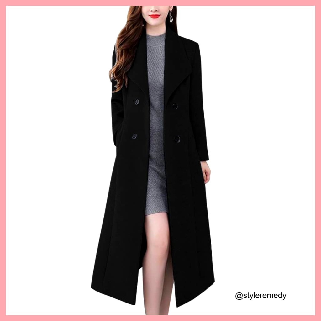 Wool Blend Shawl Collar Double Breasted Trench Coat